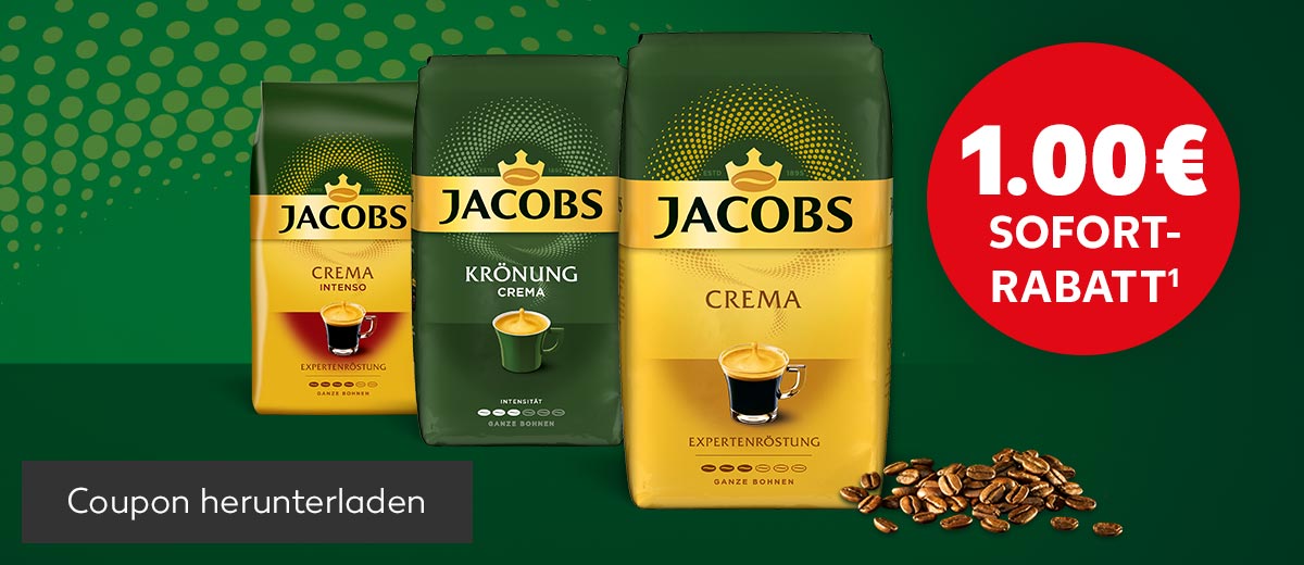 Ein Euro Sofortrabatt für JACOBS Kaffee Crema