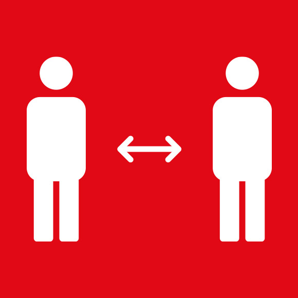 Icon: Zwei Personen, die Abstand voneinander halten