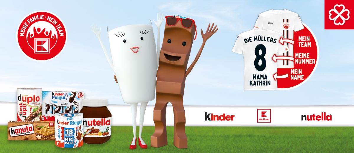Milky & Schoki winken; Beispielabbildung des Gewinns und versch. Produkte von Ferrero