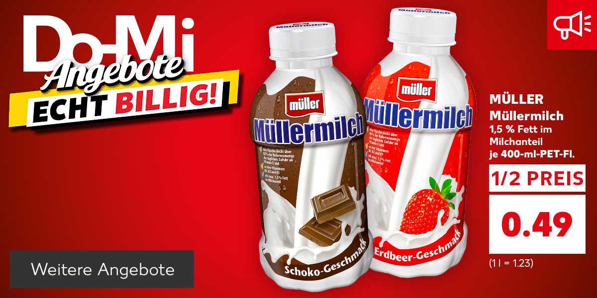 Produktabbildungen: versch. Sorten Müller Müllermilch