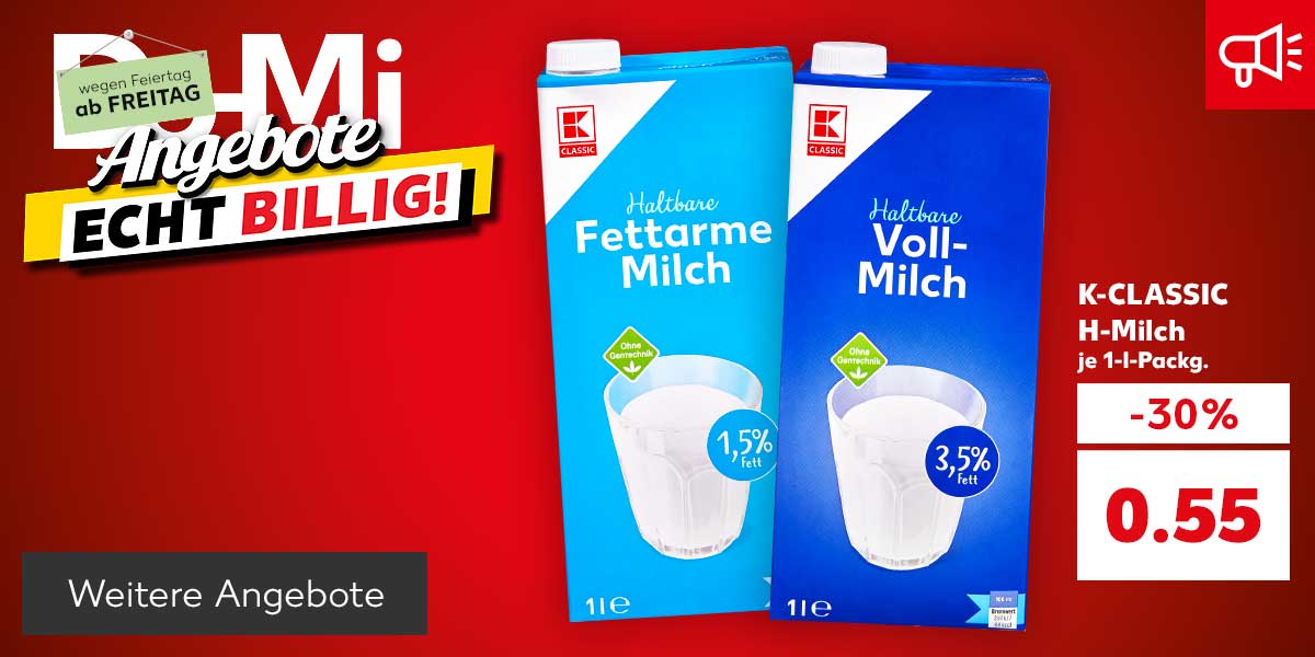 Produktabbildungen versch. Sorten K-Classic H-Milch