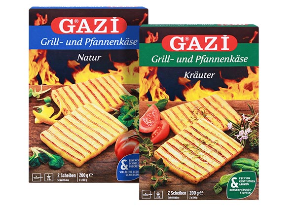 Produktabbildungen versch. Sorten Gazi Grill- und Pfannenkäse
