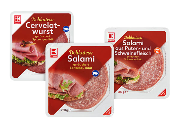 Produktabbildung: drei versch. Sorten K-Classic Wurstspezialitäten