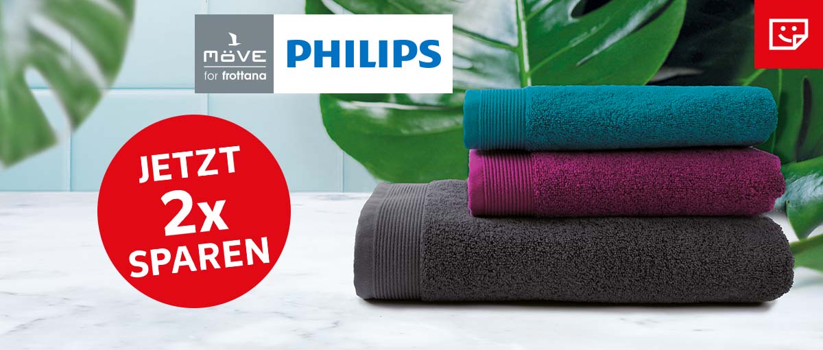 Produktabbildung: Logo möve und PHILIPS; Produktbild: Handtücher von möve