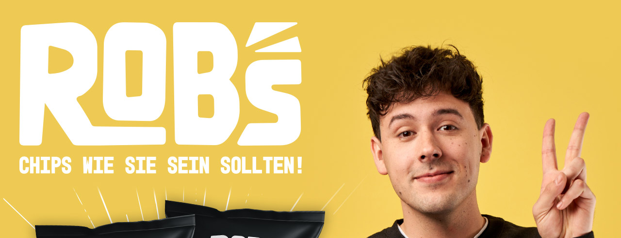 Abbildung: Youtuber Crispyrob; Produktabbildung: ROB's Chips wie sie sein sollten!