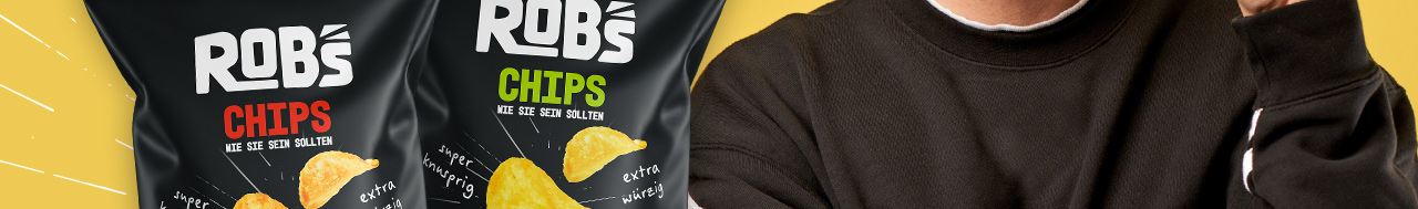 Abbildung: Youtuber Crispyrob; Produktabbildung: ROB's Chips wie sie sein sollten!