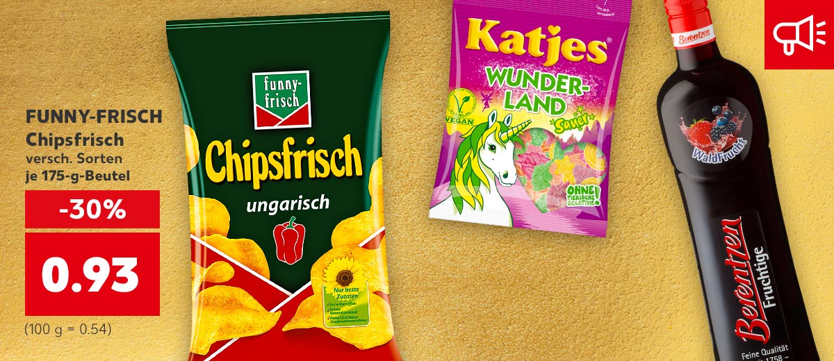 Produktcollage FUNNY-FRISCH Chipsfrisch; KATJES Wunderland, BERENTZEN Fruchtlinge