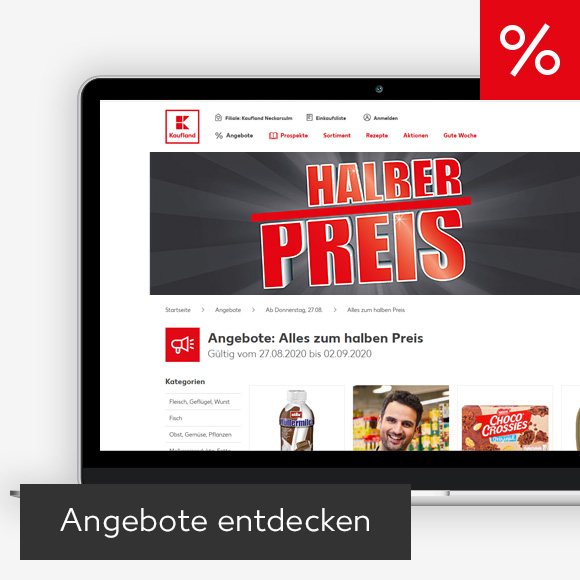 Abbildung: Laptop zeigt Angebote zum halben Preis auf der Kaufland-Webseite