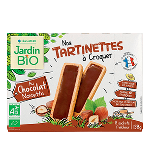 JARDIN BIO Nos tartinettes à croquer Bio au chocolat noisette Différentes variétés - 138 g.