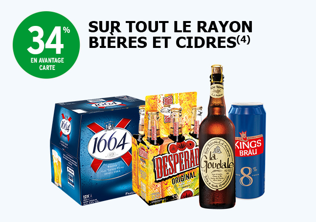 34% sur tout le rayon bières et cidres.