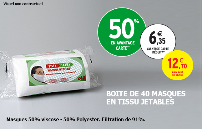 Boite de 40 masques en tissu jetables.
