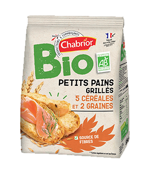CHABRIOR Petits pains grillés Bio 5 céréales et 2 graines ou nature 225 g.