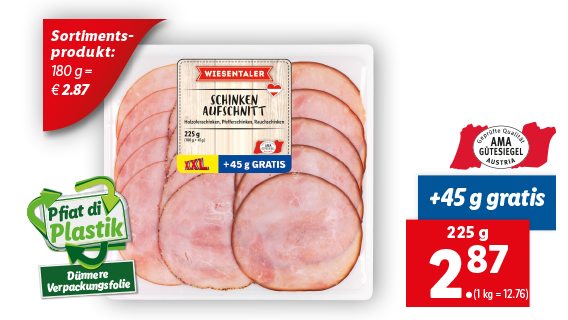 Schinken-Aufschnitt 180 g + 45 g gratis