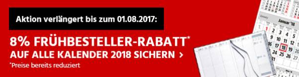 8% Frühbesteller-Rabatt auf alle Kalender 2018 sichern
