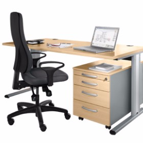 Set PLANOVA BASIC, Schreibtisch B 1600 mm + Rollcontainer
