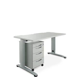 LOGIN C-Fuß Schreibtisch, B 1600 mm + Rollcontainer SET