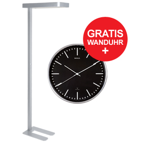 MAUL LED-Arbeitsplatzleuchte Janus, energieeffizient + gratis Wanduhr MAULfly