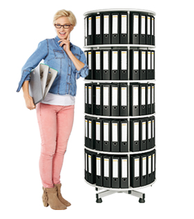5 Etagen Ordner-Drehsäule + 40 DIN A4-Ordner, 80 mm schwarz GRATIS