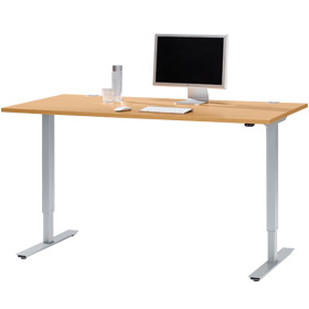 Set elektrisch, höhenverstellbarer Tisch, Platte lichtgrau, B1600, mit Kabelspirale