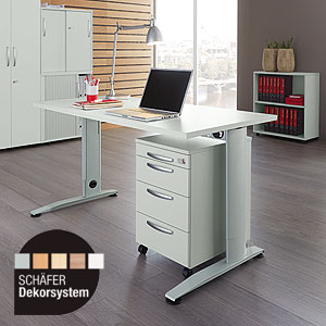 LOGIN C-Fuß Schreibtisch, B 1600 mm + Rollcontainer SET