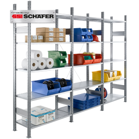 Steckregal R 3000, Komplettregal 3,105 m, 1 Grund- und 2 Anbaufelder inkl. 15 Böden