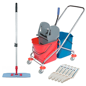 Doppelfahreimer, 2 x 27 Liter Eimer, 5 Baumwollmopps, Komplettangebot