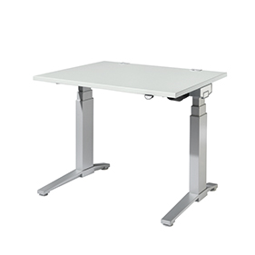 Set elektrisch, höhenverstellbarer Tisch, Platte lichtgrau, B1600, mit Kabelspirale