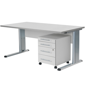 Komplettset Schreibtisch und Rollcontainer MOXXO, C-Fuß, Tisch B 1600 mm, 3 Schübe