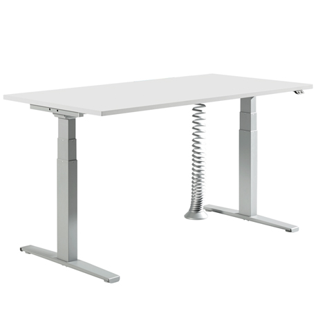 Set elektrisch, höhenverstellbarer Tisch, Platte lichtgrau, B1600, mit Kabelspirale