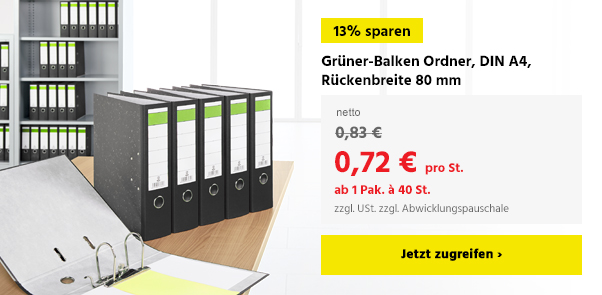 Grüner-Balken Ordner, DIN A4, Rückenbreite 80 mm, 40 Stück