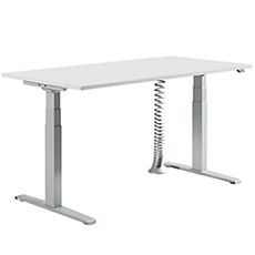 Set elektrisch, höhenverstellbarer Tisch, Platte lichtgrau, B1600, mit Kabelspirale