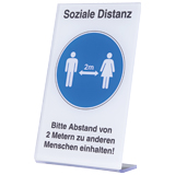 Tischaufsteller Soziale Distanz, rechteckig, L-Form, Foliendruck weiß-blau-schwarz, B 135 x H 240