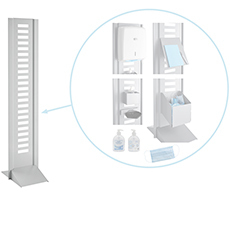 Hygienestation Basic, modulares Komplettset, B 355 x T 500 x H 1670 mm, Stahl pulverbeschichtet,