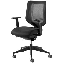 Bürostuhl ROVO XT, mit Armlehnen, Synchronmechanik, Netzrücken, Polster-Flachsitz, schwarz
