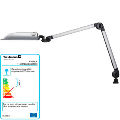 LED-Arbeitsplatzleuchte Waldmann AVENUE, 570 lm, Lichtfarbe 4000 K, um 360§ drehbarer Arm,