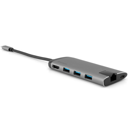 Verbatim USB-C™ Multiport-Hub, USB-C, 3x USB 3.0, HDMI, Gigabit Ethernet, SD/microSD, Kabellänge