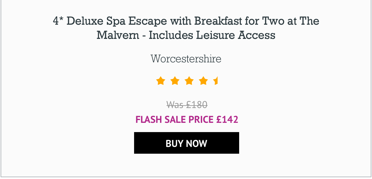 4* Deluxe Spa Escape with Breakfast for Two at The Malvern - Includes Leisure Access - £142