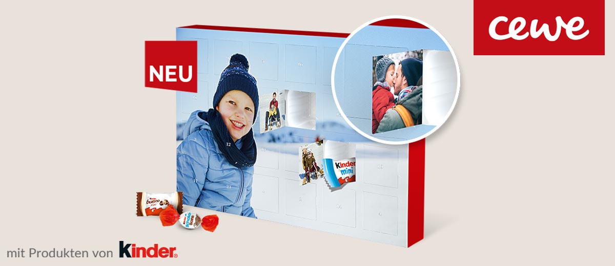 Abbildung: CEWE Foto-Adventskalender mit Produkten von kinder®
