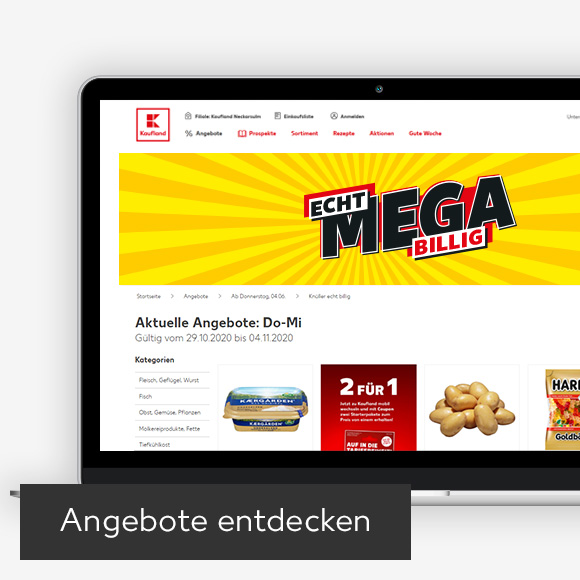 Abbildung: Laptop zeigt Echt-mega-billig-Angebote auf Kaufland-Webseite