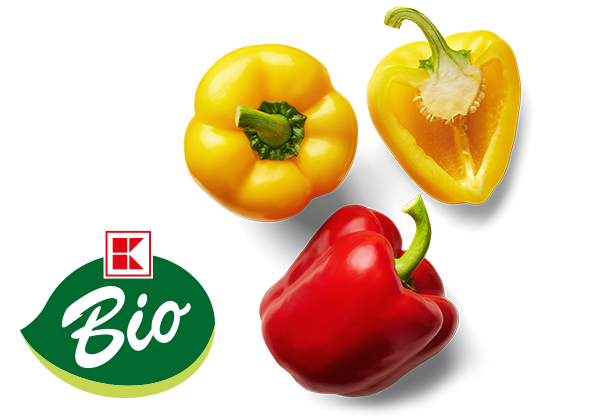 Span. Bio-Paprika rot/gelb; Logo: K-BIO