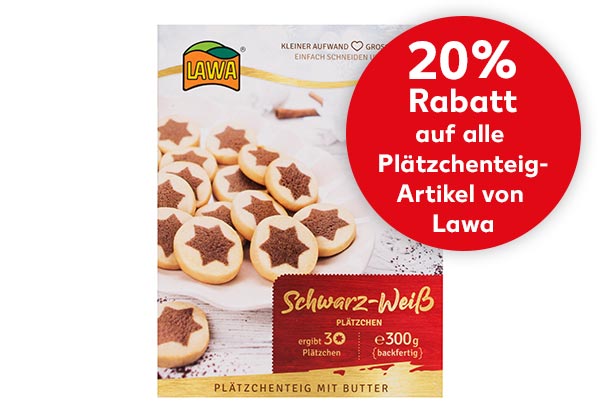 LAWA Plätzchenteig; Störer: 20 Prozent Rabatt auf alle Plätzchenteig-Artikel von LAWA