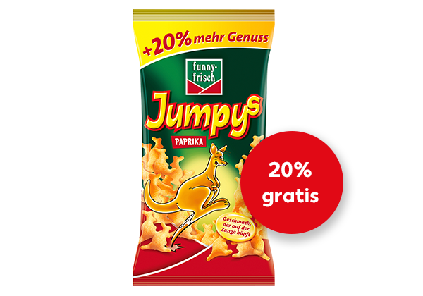 FUNNY FRISCH Knuspersnack Jumpys; Störer: 20 Prozent gratis