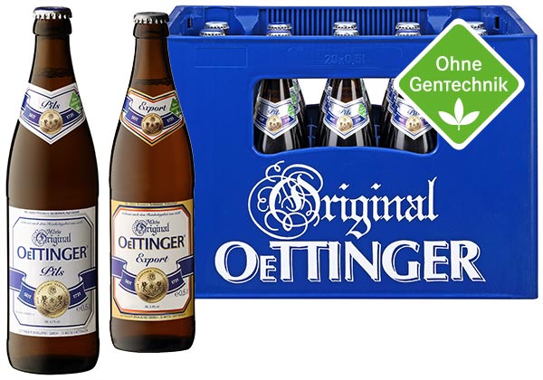 ORIGINAL OETTINGER Bier oder Biermischgetränk; Logo: Ohne Gentechnik