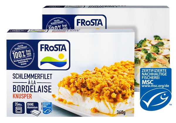 FROSTA Schlemmerfilet versch. Sorten; Logo: Zertifizierte-nachhaltige Fischerei MSC