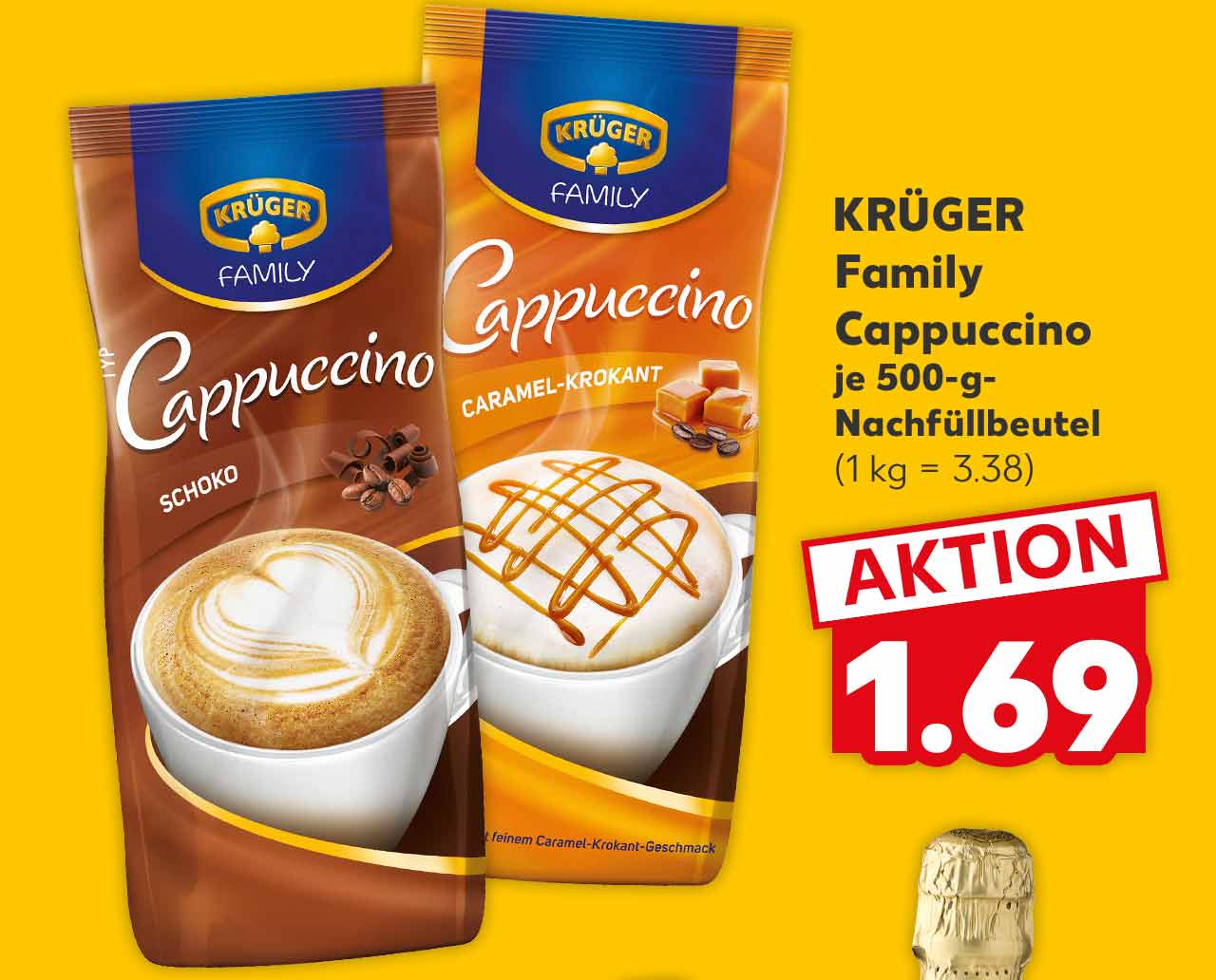 KRÜGER Family Cappuccino versch. Sorten je 500-g-Nachfüllbeutel für 1.69 Euro (1 kg = 3.38)