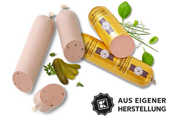 Kalbsleberwurst**; Logo: Aus eigener Herstellung und schwarzes Kaufland-K