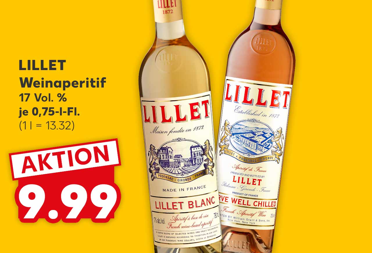 LILLET Weinaperitif versch. Sorten 17 Vol. % je 0,75-l-Fl. für 9.99 Euro (1 l = 13.32)
