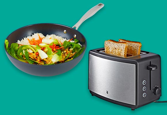 Pfanne und Toaster