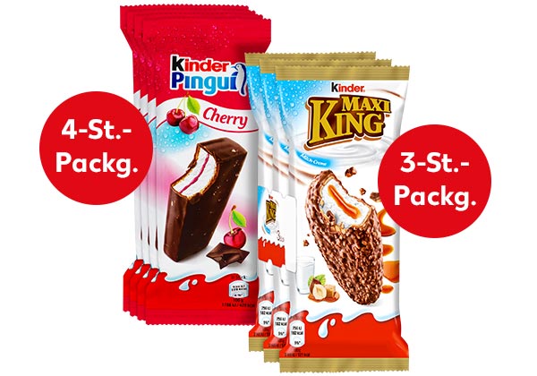 KINDER Maxi King oder Pingui Cherry; Störer Maxi King: 3-St.-Packg.; Störer: Pingui Cherry: 4-St.-Packg.