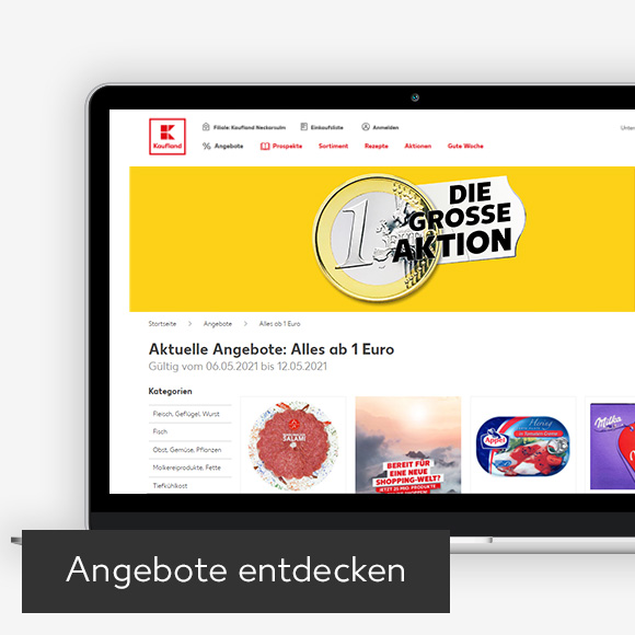 Abbildung: Laptop zeigt DIE GROSSE 1 € AKTION auf Kaufland-Webseite